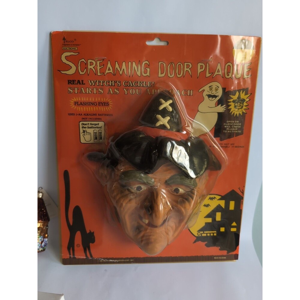 Telco 1990 Screaming Witch Door Plaque Cackles Flashing Eyes Motion Activated